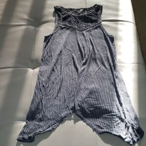 Womens Boho Ribbed Lace Neck Sharkbite Tank Top